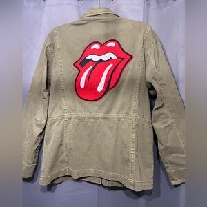 Lucky Brand Olive Military Jacket with Rolling Stones Patch